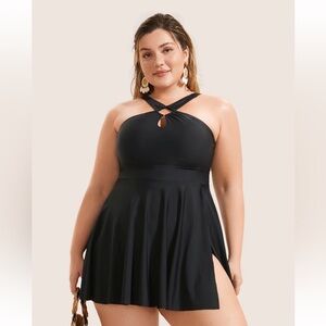 BloomChic Plus Size Plain Cut Out Split Side Swim Dress